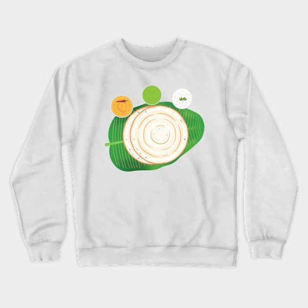 Masala Dosa Idli Churtney on Banana Leaf Indian Food Crewneck Sweatshirt by alltheprints